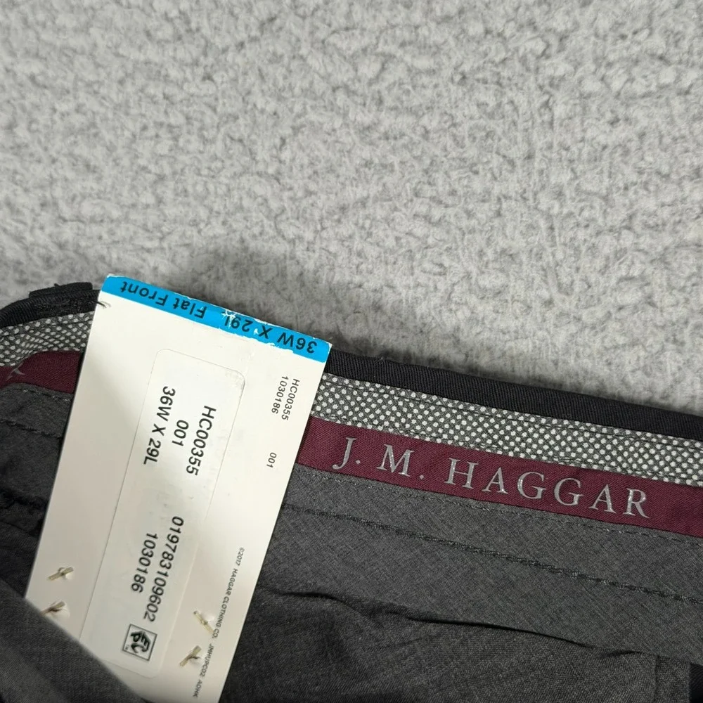 Haggar Pants Mens 36x29 Black Slim Fit Flat Front Casual Slacks Trousers Stretch
